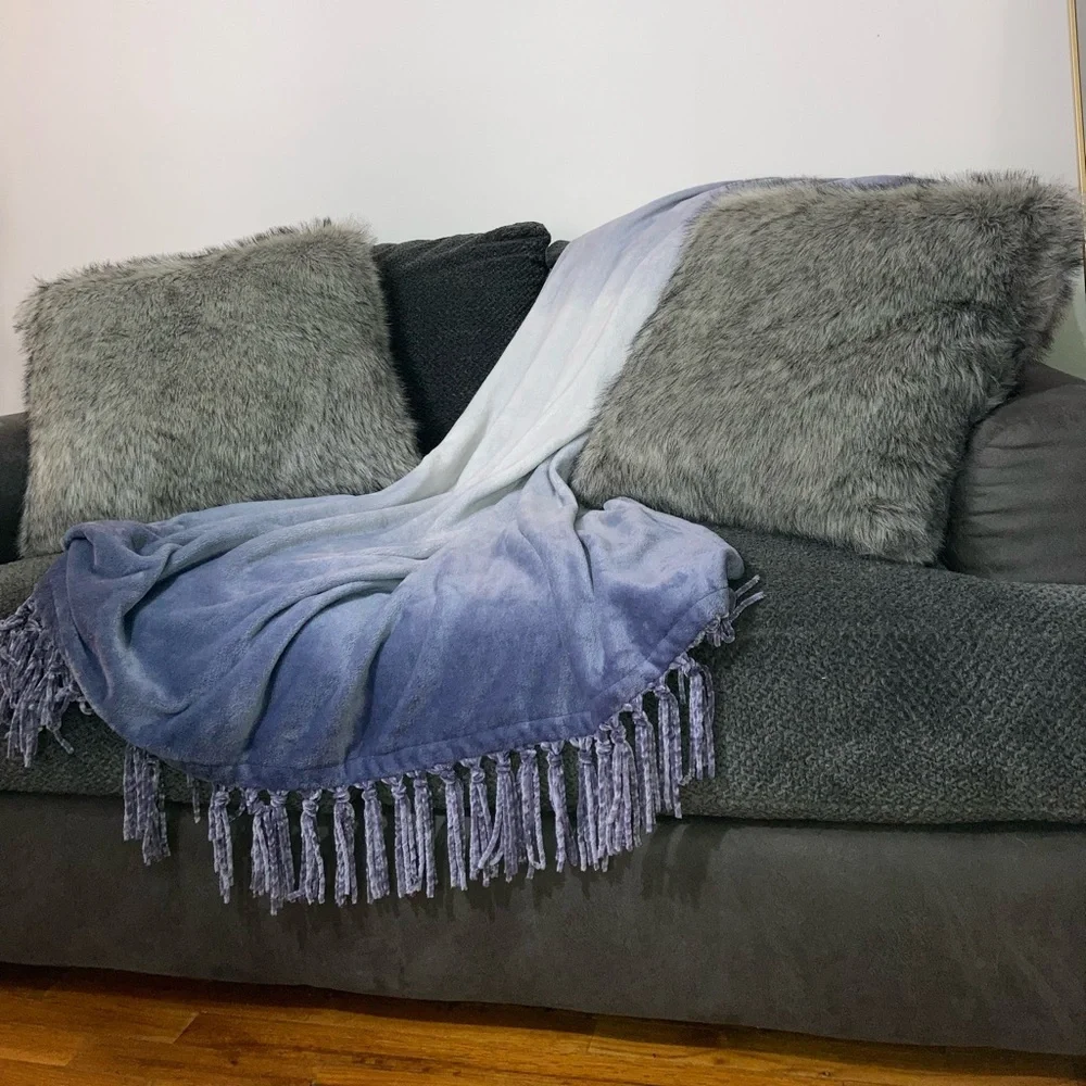 Grey Fluffy Faux Fur Large Couch Throw Pillows NEW